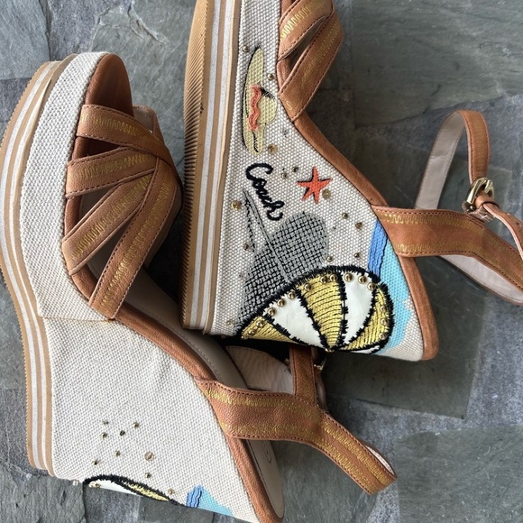 Coach Caroline Leather Wedge Sandal Size 8B 
Beach Summer Vacation Rare Beaded - Picture 6 of 15